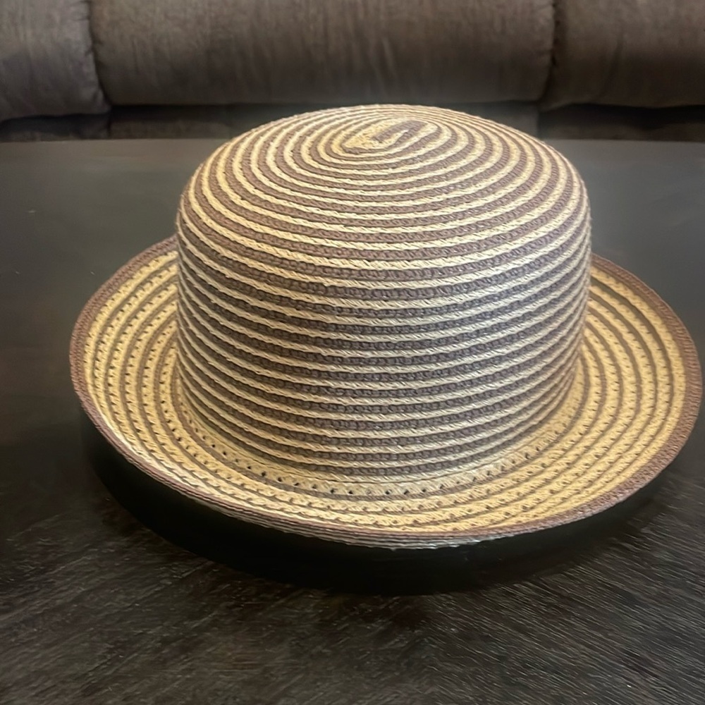 Vintage lord & Taylor straw fedora hat like new brown & tan